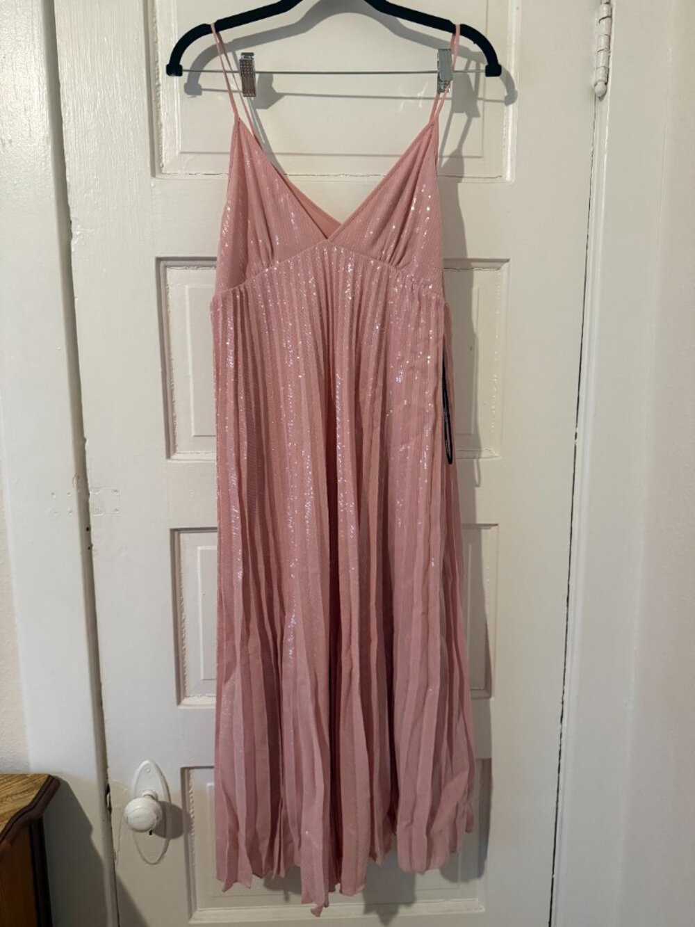 Zara Pink Sequin Pleated Midi Dress SzM - Picture 3 of 8